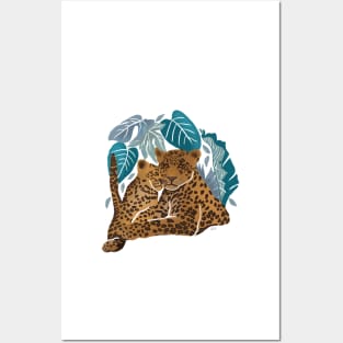 Leopard Mum and cub print Posters and Art